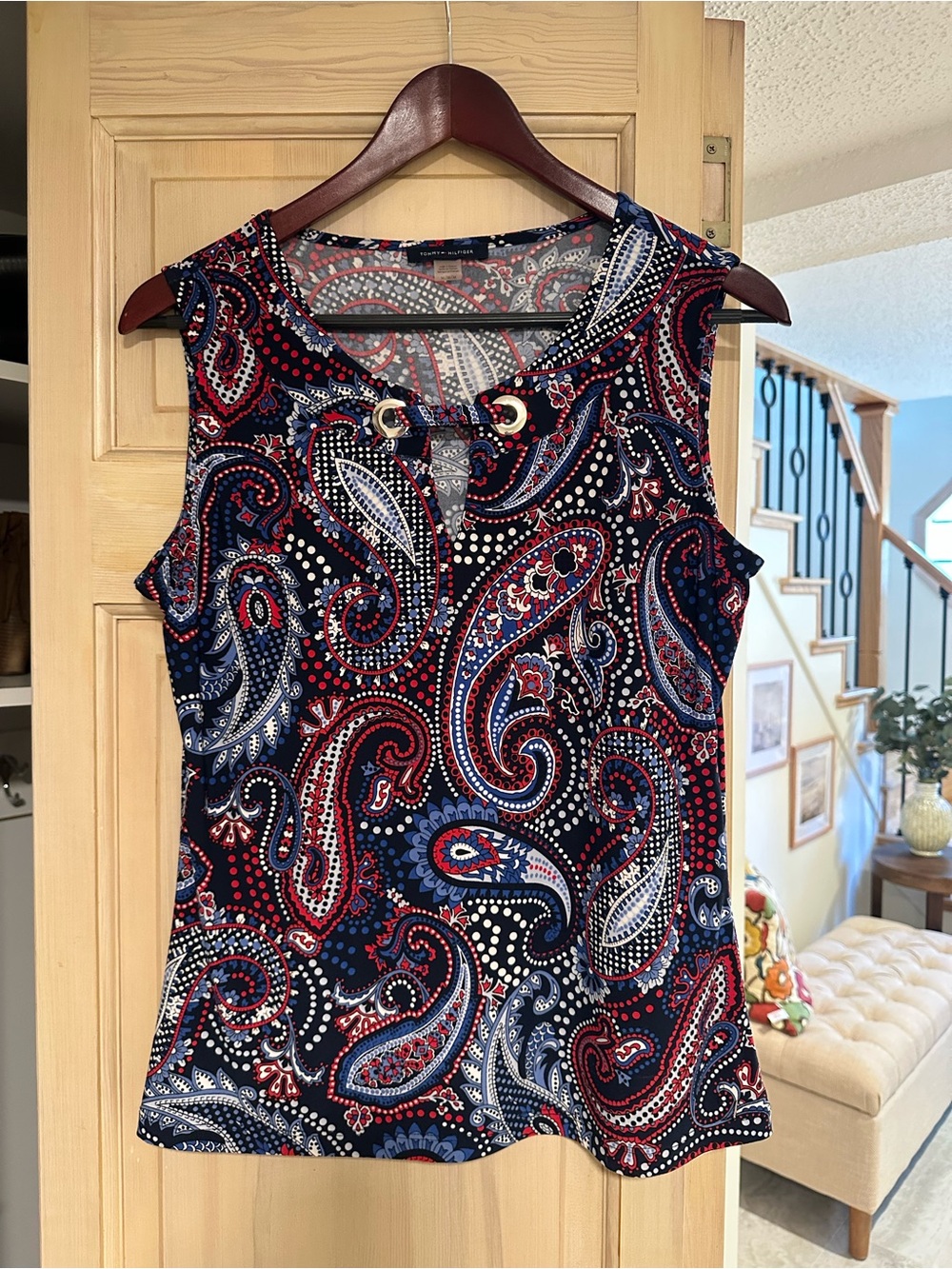 Tommy Hilfiger Paisley Tank Top - Navy, Red & White